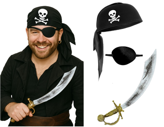 ZESTAW PIRAT: CZAPKA + OPASKA NA OKO + SZABLA