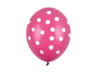 BALONY 30 CM RÓŻOWE, BIAŁE KROPKI, 50 SZT