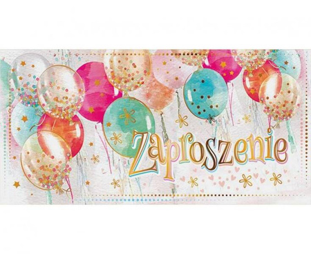 Zaproszenie ogólne Balony 17x8,5 cm 10 szt. impreza party urodziny