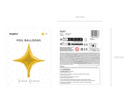 BALON FOLIOWY GWIAZDA ZŁOTA 4-RAMIENNA 45 CM