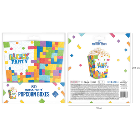 PUDEŁKA NA POPCORN KLOCKI 12,5X8,5 6 SZTUK