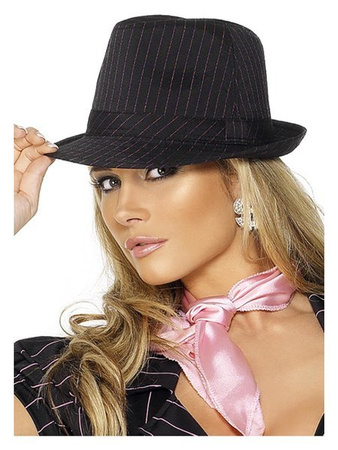 KAPELUSZ GANGSTER CZARNY Z FIOLETOWYMI PRĄŻKAMI