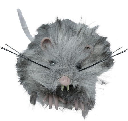 DEKORACJA SZARA PUSZYSTA MYSZ 11 CM HALLOWEEN