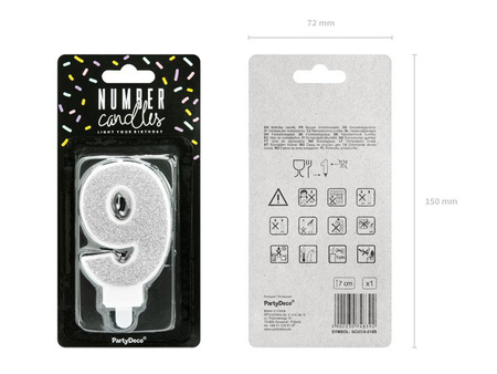 ŚWIECZKA URODZINOWA CYFRA 9 SREBRNA