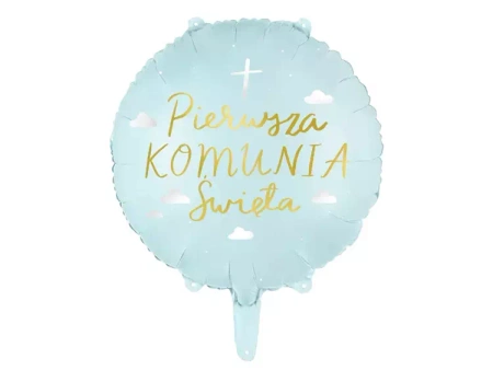 BALON FOLIOWY KOMUNIA ŚWIĘTA 45 CM NIEBIESKI