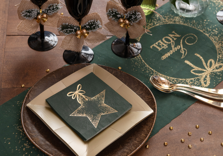 SERWETKI PAPIEROWE ZŁOTA KOKARDKA CIEMNA ZIELEŃ 25 CM 20 SZT