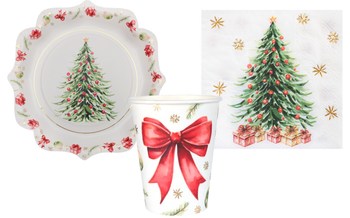 ZESTAW ŚWIĄTECZNA CHOINKA TALERZYKI+KUBECZKI+SERWETKI