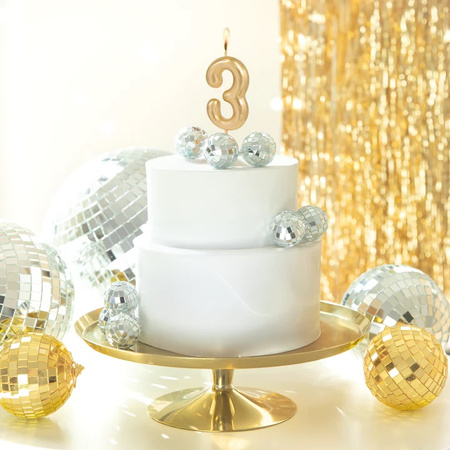 ŚWIECZKA URODZINOWA CYFRA 3 ZŁOTA POŁYSK 6 CM