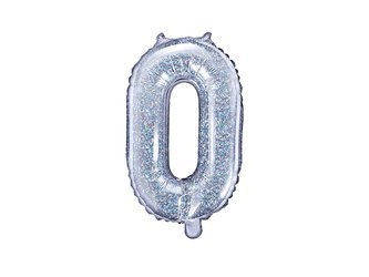 BALON FOLIOWY 35cm, CYFRA 0 HOLOGRAFICZNY