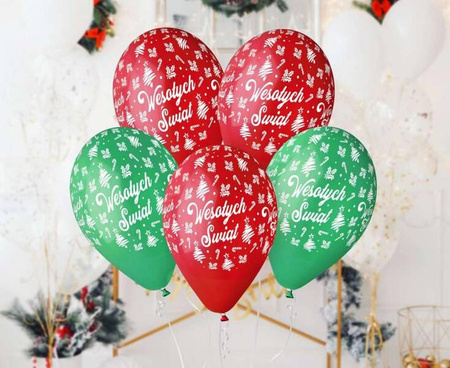BALONY WESOŁYCH ŚWIĄT 13 CALI 5 SZT.