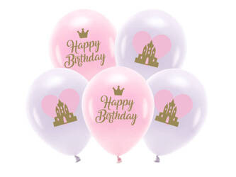 BALONY ECO 33 CM HAPPY BIRTHDAY KSIĘŻNICZKI 5 SZT.