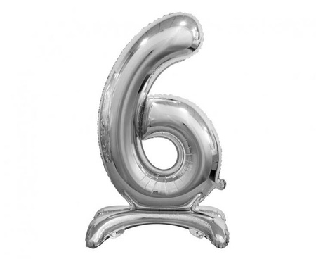 BALON FOLIOWY STOJĄCY CYFRA 6 SREBRNA 74 CM