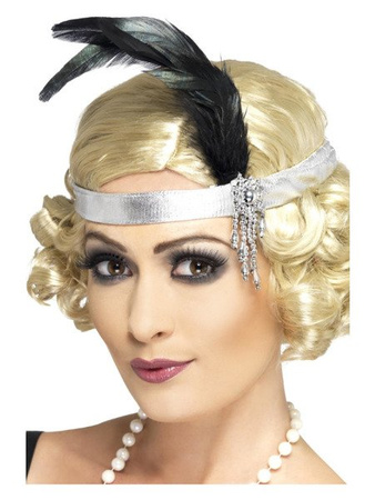 OPASKA RETRO SATYNA SREBRNA Z PIÓREM