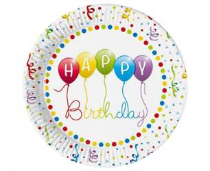 TALERZYKI PAPIEROWE URODZINOWE STREAMERS 23 CM 8 SZT.
