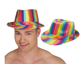 KAPELUSZ CEKINOWY KOLOROWY TĘCZOWY