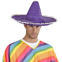 SOMBRERO FIOLETOWE Z POMPONIKAMI