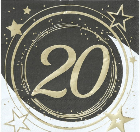 SERWETKI PAPIEROWE 20 URODZINY GWIAZDKI 33X33 CM 12 SZT