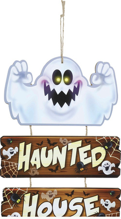 DREWNIANA DEKORACJA NAWIEDZONY DOM 32 X 21 CM