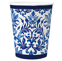 KUBKI PAPIEROWE BIAŁE MOZAIKA NIEBIESKA 8 SZT 250 ML
