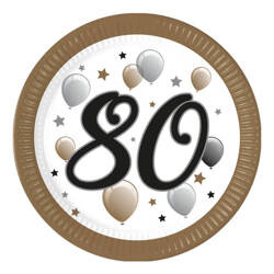TALERZYKI PAPIEROWE 80 URODZINY MILESTONE 8 SZTUK 23 CM