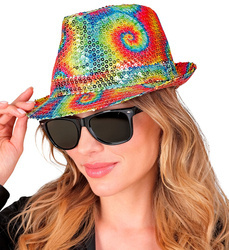 KAPELUSZ WIELOKOLOROWY FEDORA ZAWIJASY DISCO