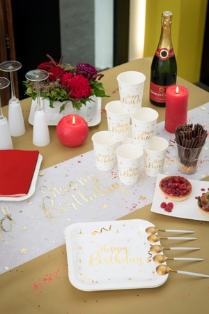 TALERZYKI PAPIEROWE URODZINOWE KWADRATOWE BIAŁO-ZŁOTE 23CM 10SZT