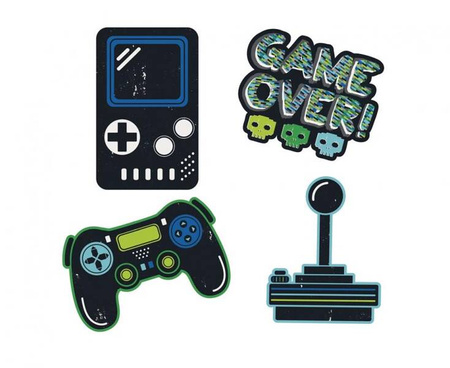 Dekoracje na tort Game over, 4 szt. gracz gra