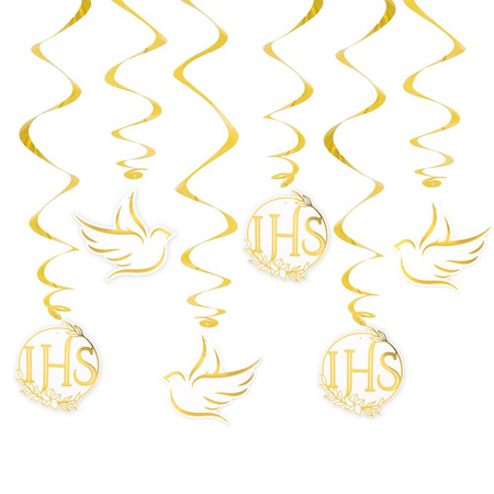 ŚWIDERKI KOMUNIA ŚWIĘTA IHS BIAŁO-ZŁOTE 6 SZT.