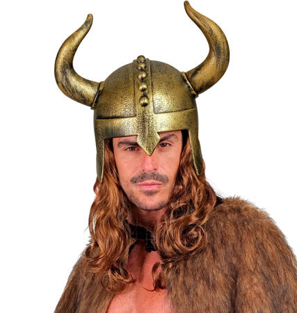 HEŁM WIKINGA ZŁOTY Z ROGAMI DLA DOROSŁYCH