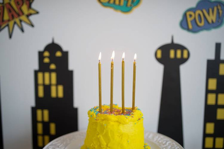 ŚWIECZKI NA TORT METALICZNE ZŁOTE 16 SZT, 12 CM