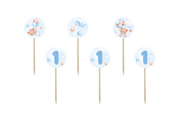 PIKERY BŁĘKITNE ROCZEK MISIE Z BALONIKAMI 6 SZT