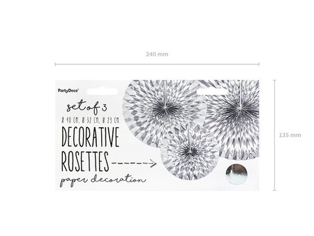 ROZETY PAPIEROWE DEKORACYJNE SREBRNE 3 szt