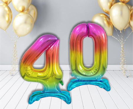 BALON FOLIOWY STOJĄCY 74 CM CYFRA 4 TĘCZA