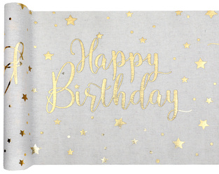 BIEŻNIK BAWEŁNIANY URODZINY GWIAZDKI BIAŁY 28X300 CM