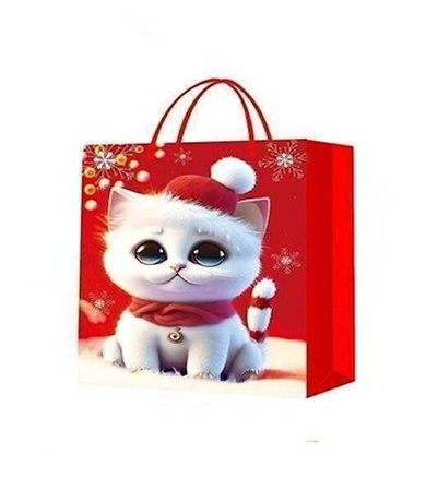 TORBA PREZENTOWA ŚWIĄTECZNA KOTEK 3D 18 X 23 x 8,5 CM