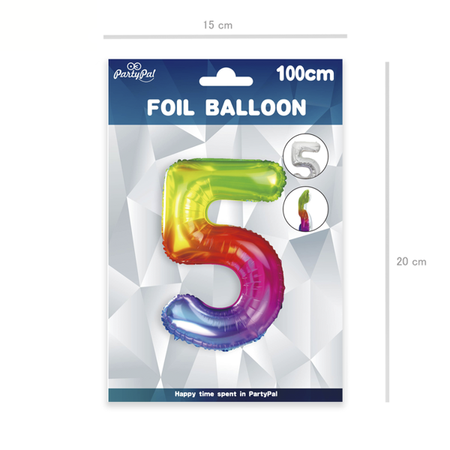 BALON FOLIOWY CYFRA 5 TĘCZOWY