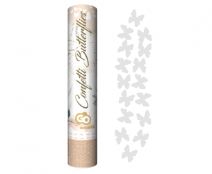 ARMATA TUBA KONFETTI PNEUMATYCZNE BIAŁE MOTYLKI 30 CM