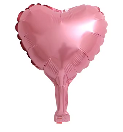 BALON FOLIOWY NA PATYCZKU SERCE RÓŻOWY 10 CM