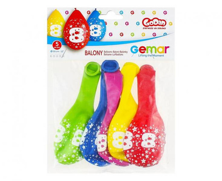 BALONY WISZĄCE 8 NADRUK 5 MIX KOLORÓW 30 CM 5 SZT.