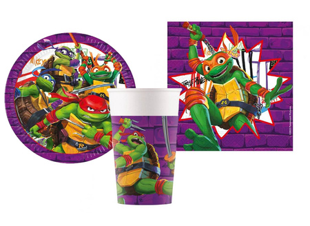 ZESTAW WOJOWNICZE ŻÓŁWIE NINJA TALERZYKI+KUBECZKI+SERWETKI