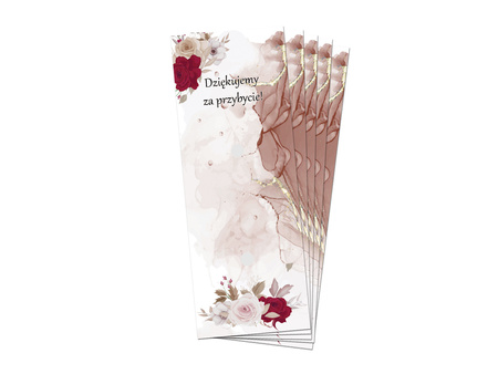  PODZIĘKOWANIA DLA GOŚCI CZERWONE RÓŻE 5 SZT MERCI