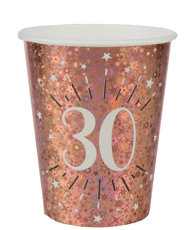 KUBECZKI PAPIEROWE 30 URODZINY RÓŻOWE ZŁOTO 270 ML 10 SZT