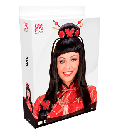 PERUKA GEJSZY Z GRZYWKĄ CZARNA