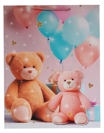 TORBA PREZENTOWA MISIE Z BALONAMI 40 X 30 X 12 CM 