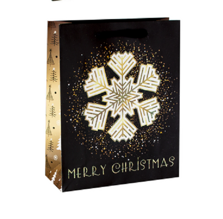 TOREBKA CZARNO ZŁOTA ŚNIEŻYNKI 42x32x12cm