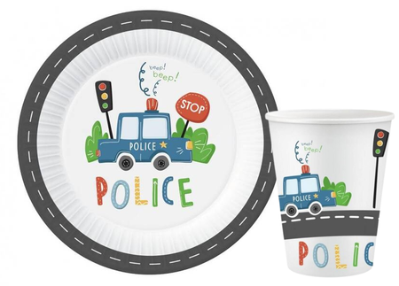 ZESTAW POLICE POLICJA TALERZYKI+KUBECZKI