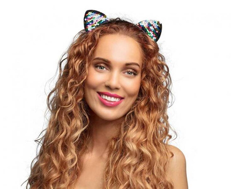 Opaska tęczowy kolorowy kot kotek cekiny