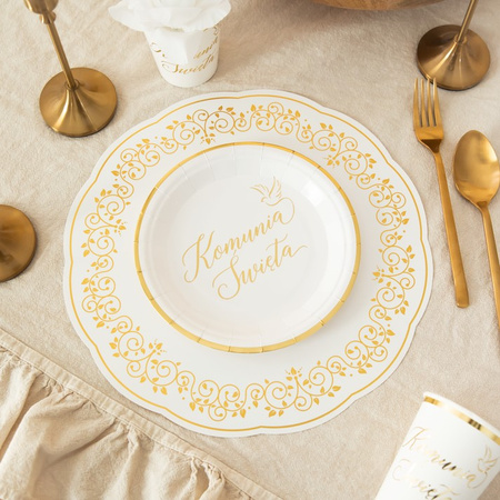 TALERZYKI PAPIEROWE KOMUNIA ŚWIĘTA BIAŁO-ZŁOTE 7 CALI 6 SZT.