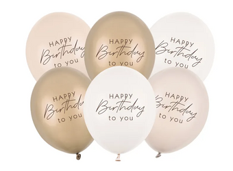 BALONY LATEKSOWE 30 CM 6 SZT HAPPY BIRTHDAY BEŻ