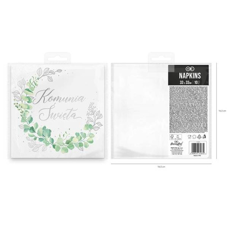 SERWETKI BIAŁE 33cm KOMUNIA EUKALIPTUS 10 SZT.